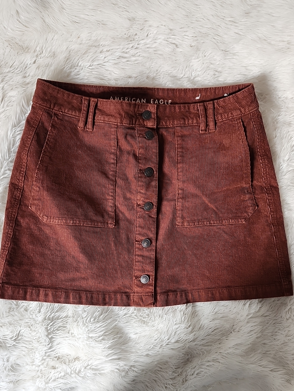 American Eagle Outfitters Rust-Brown Corduroy Button Mini Skirt